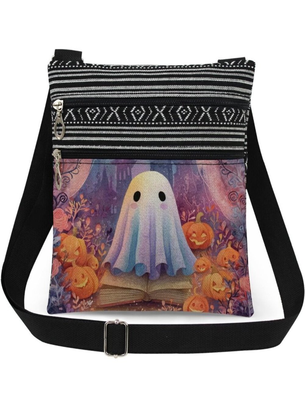 Women Black Blue Halloween Pumpkin Witch Ghost Skull Purse Handbag Crossbody Bag
